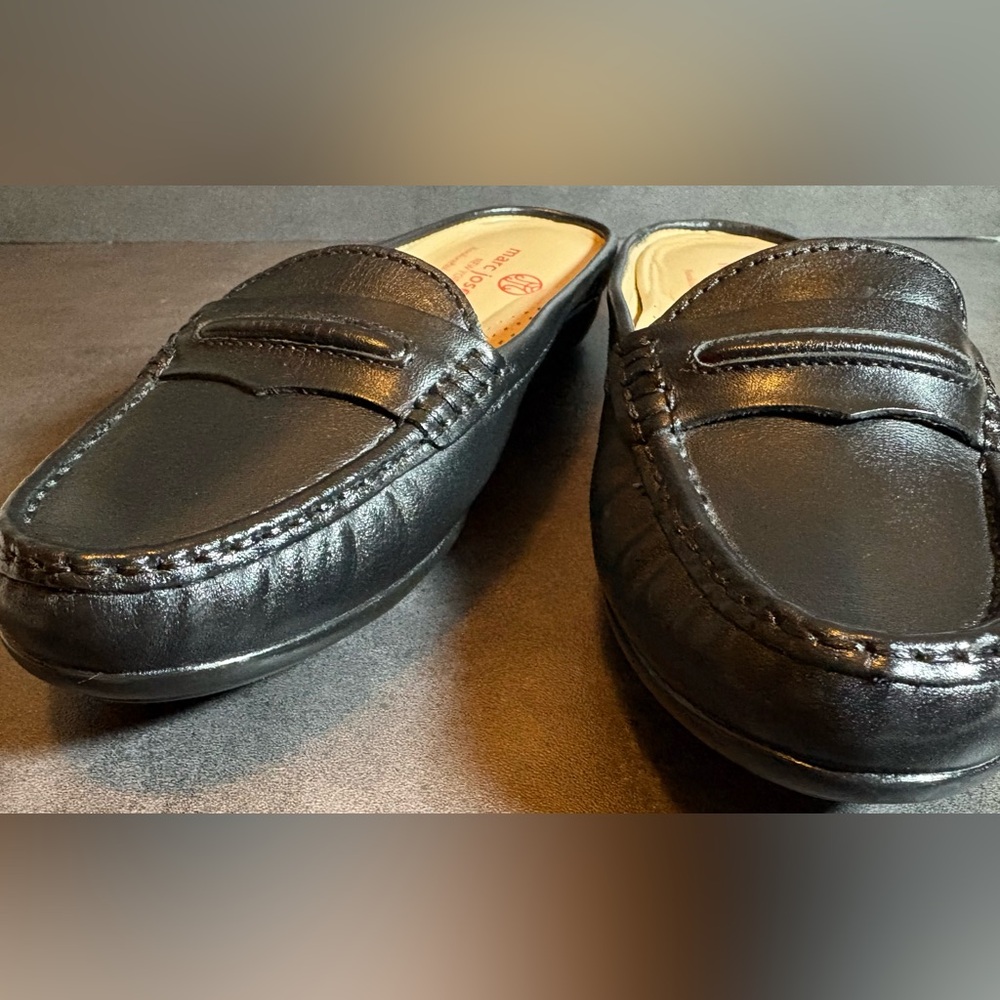 Marc Joseph Black Leather Penny Mules with Cream Insole - Picture 6 of 12